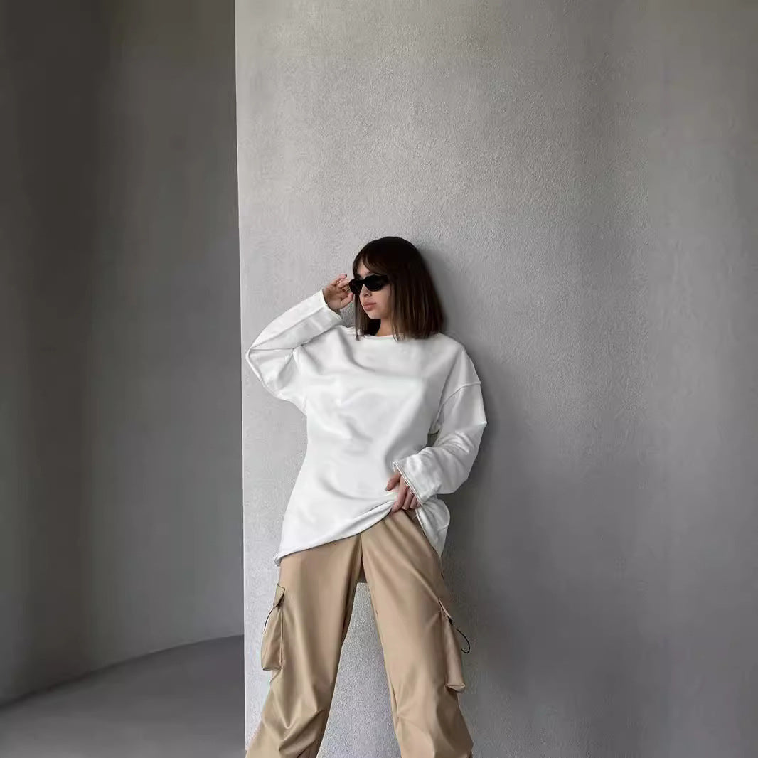 Damen Oversize-Sweatshirt mit rohem Saum und überschnittenen Schultern EB
