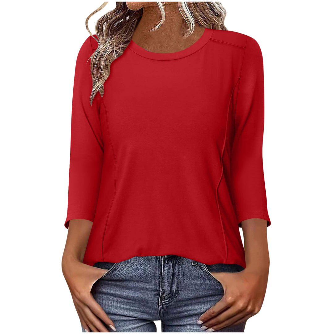 Damen nan lässiges Rundhals Shirt mit mittellangen Ärmeln und sichtbaren Nahtakzenten EB
