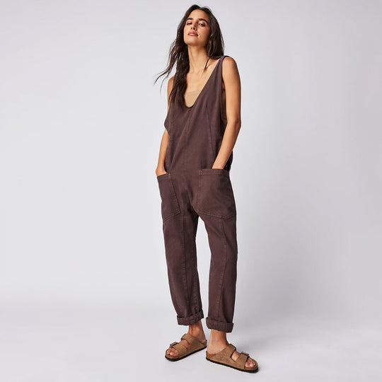 Damen lässiger Jumpsuit mit tiefem Ausschnitt und praktischen Taschen EB