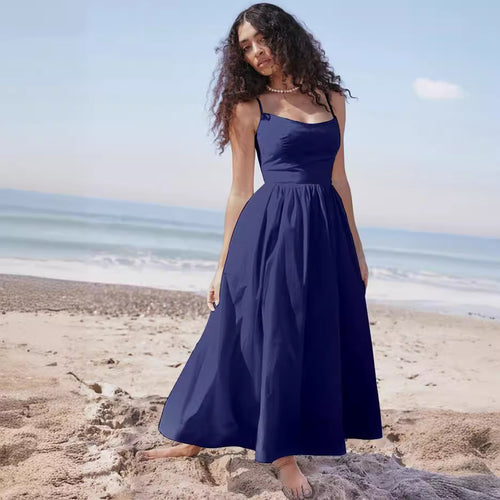 Damen Maxikleid mit schmalen Trägern und schwingendem Rock EB