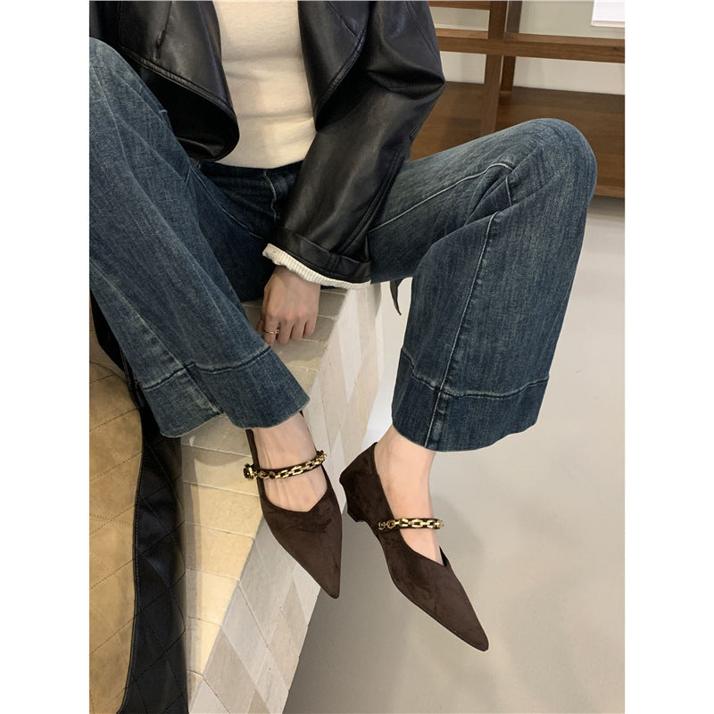 Damen spitze Pumps mit dekorativer Kettenapplikation EB