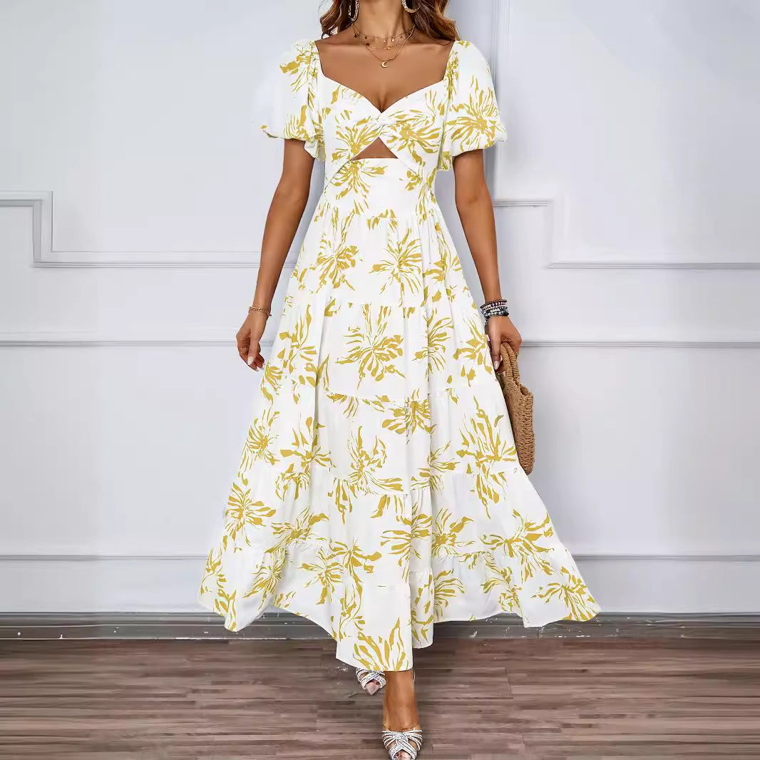 Damen Maxikleid mit voluminösen Puffärmeln und romantischem Schnitt EB