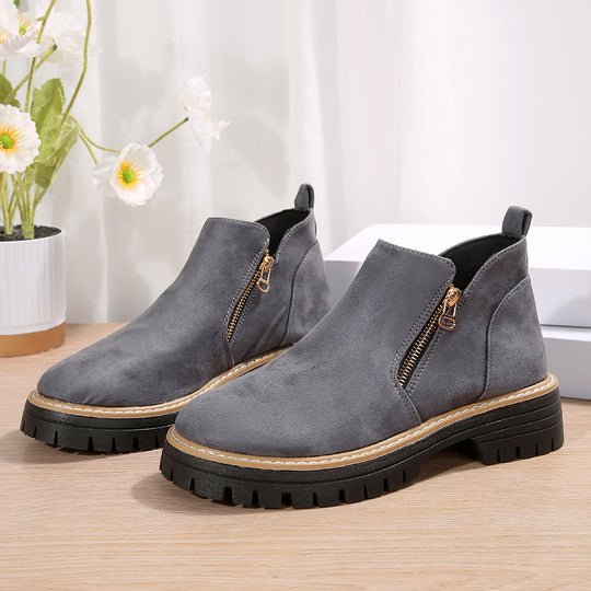 Damen nan Wildlederstiefelette mit robuster Profilsohle und seitlichem Reißverschluss EB