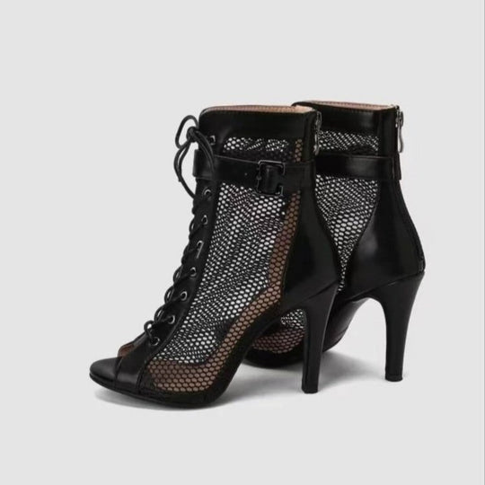Damen Schnürstiefeletten mit Netz-Obermaterial und elegantem Absatz EB