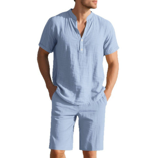 Herren lässiges Freizeit-Set aus atmungsaktivem Baumwollmix mit eleganter Knopfleiste EB