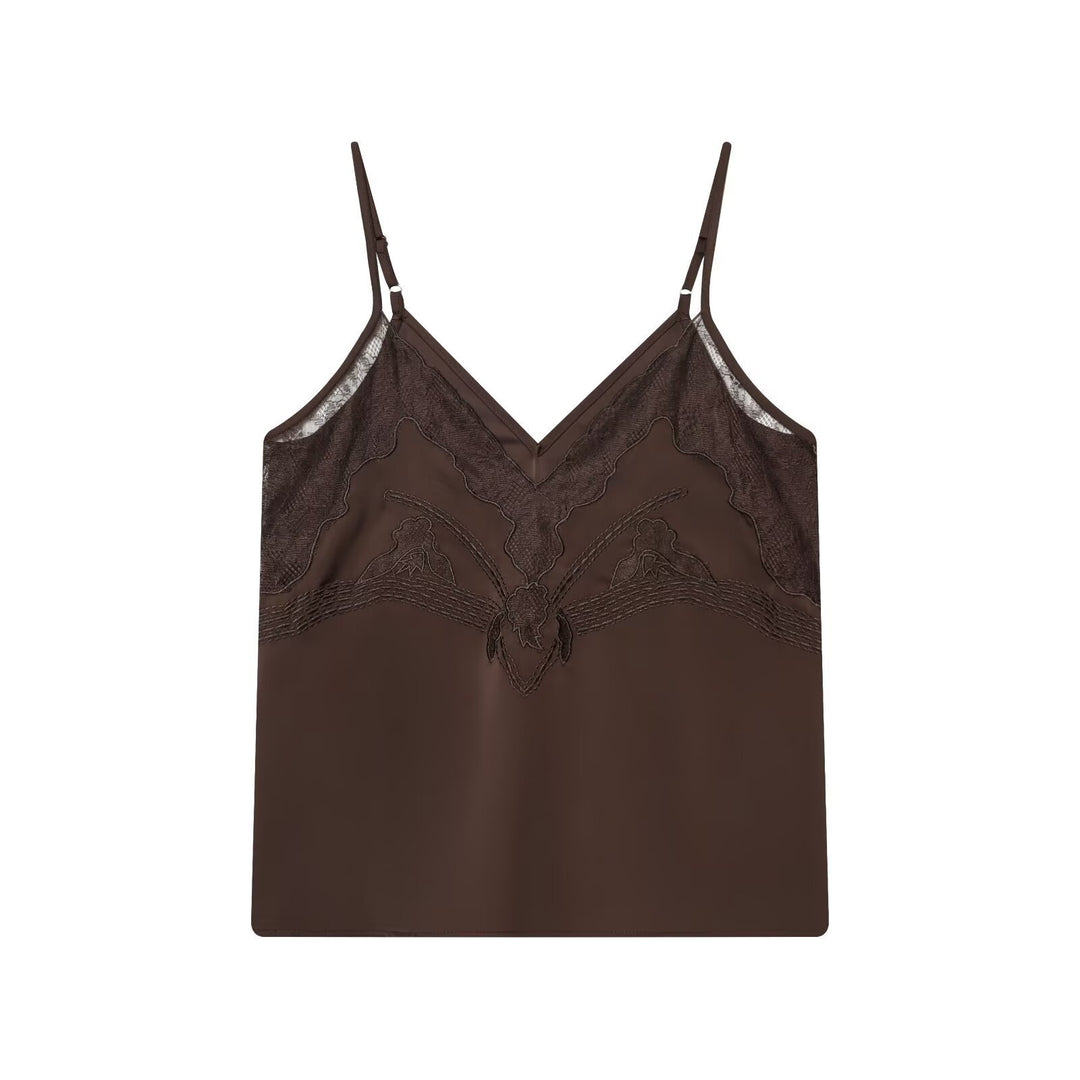 Damen Satin-Wäscheoberteil mit zarten Spitzelementen und verstellbaren Spaghettiträgern EB