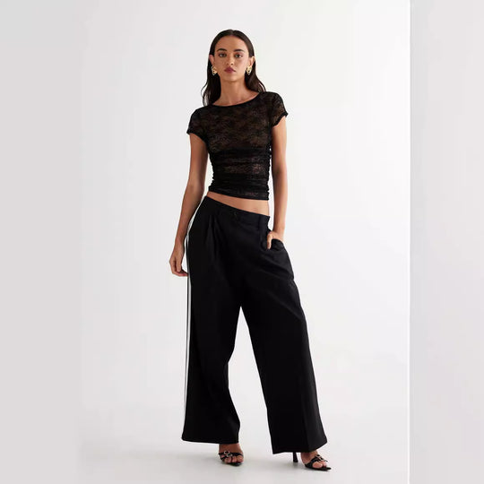 Damen Spitzentop mit enganliegendem Design und kurzen Ärmeln EB