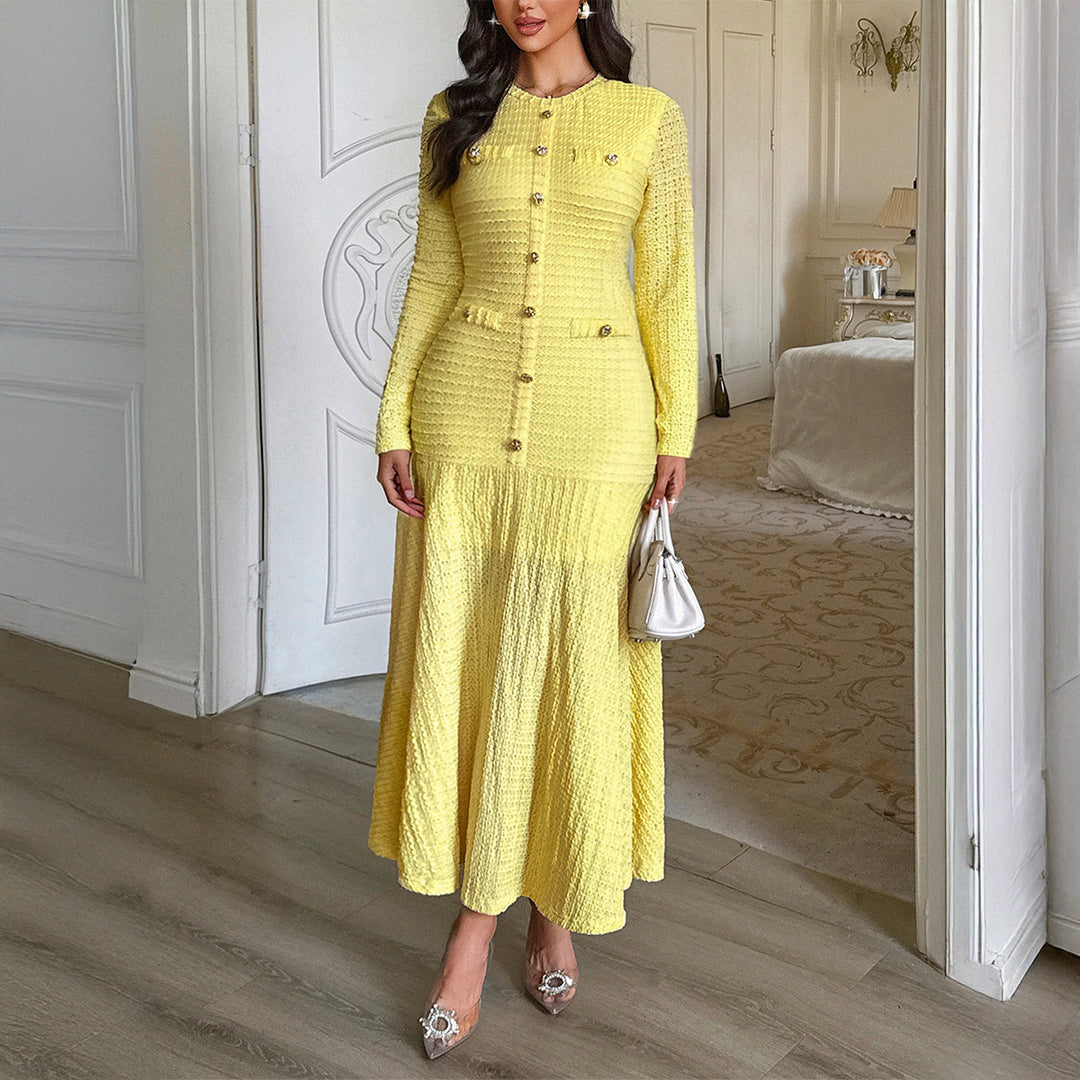 Damen nan tailliertes Maxi-Strickkleid mit durchgehender Knopfleiste und dekorativen Zierknöpfen EB