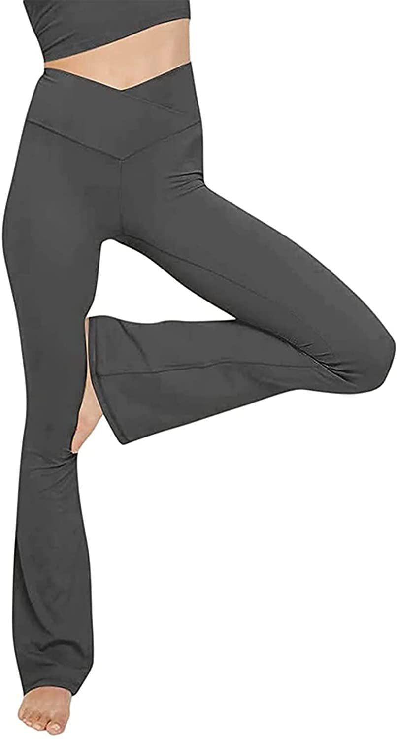 Damen nan taillenhohe Yogahose mit überkreuztem Bund und ausgestelltem Saum mit Schlitz EB
