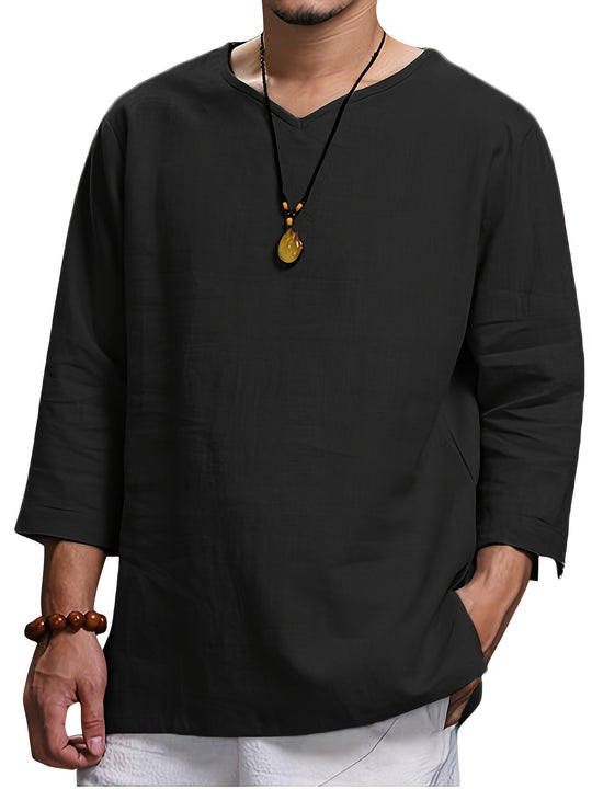 Herren Lässiges Langarmshirt mit V-Ausschnitt und praktischen Seitentaschen EB