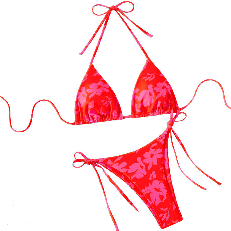 Damen Triangel-Bikini mit floralem Design und verstellbaren Bändern EB