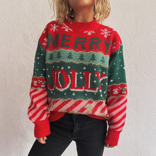 Damen Weihnachts-Pullover mit unverwechselbarem Motiv und gemütlichem Schnitt EB