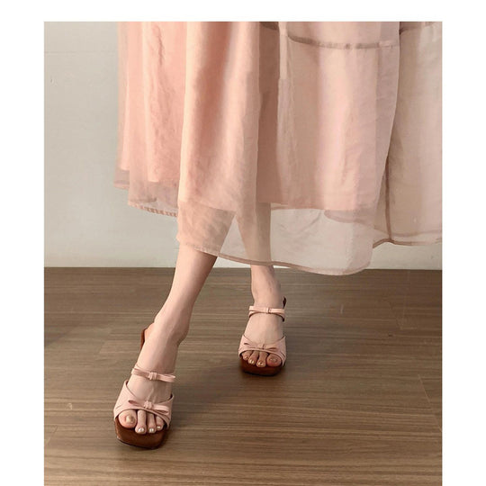 Damen elegante Mules mit dekorativen Schleifen und einzigartigem Absatzdesign EB