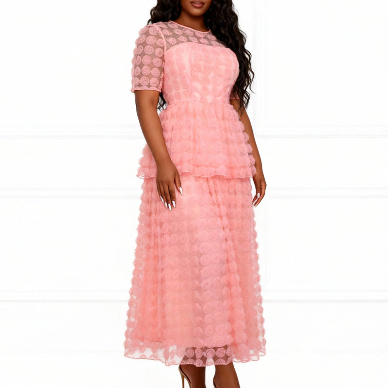 Damen Elegantes Maxi-Kleid mit floralem Volant-Design EB