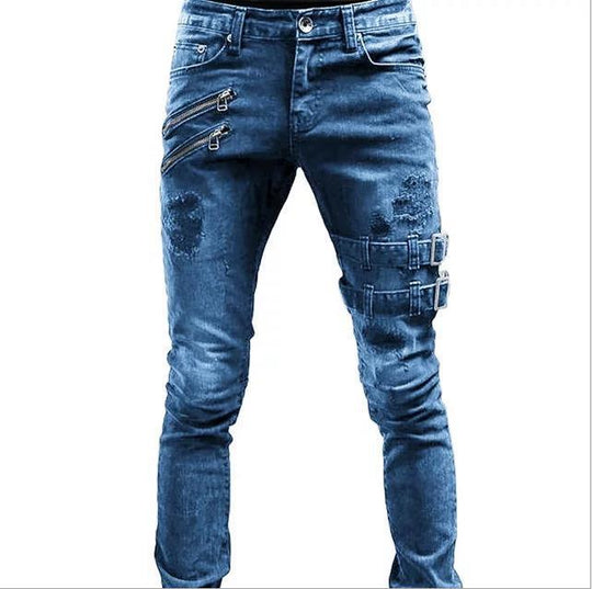 Herren Jeans mit stylischem Reißverschluss und Distressed-Details EB