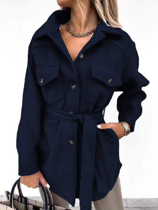 Damen Utility-Jacke mit modischem Gürtel und praktischen Taschen EB