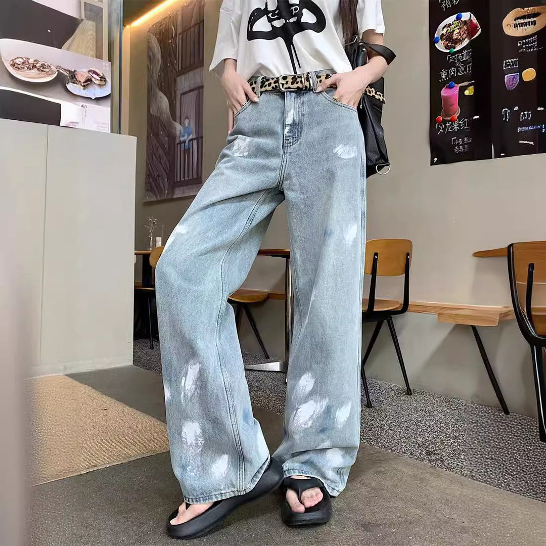 Damen Weite High-Waist Jeans mit minimalistischem Design und stylischen Waschungen EB
