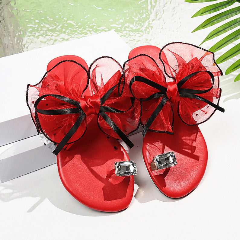 Damen extravagante Flip-Flops mit dekorativen Rüschen EB