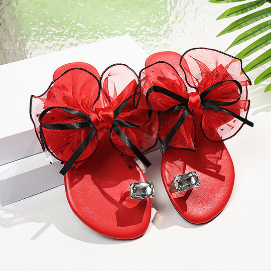 Damen extravagante Flip-Flops mit dekorativen Rüschen EB