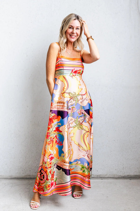 Damen Maxi-Kleid mit aufregendem Grafikdruck und verspieltem Design EB