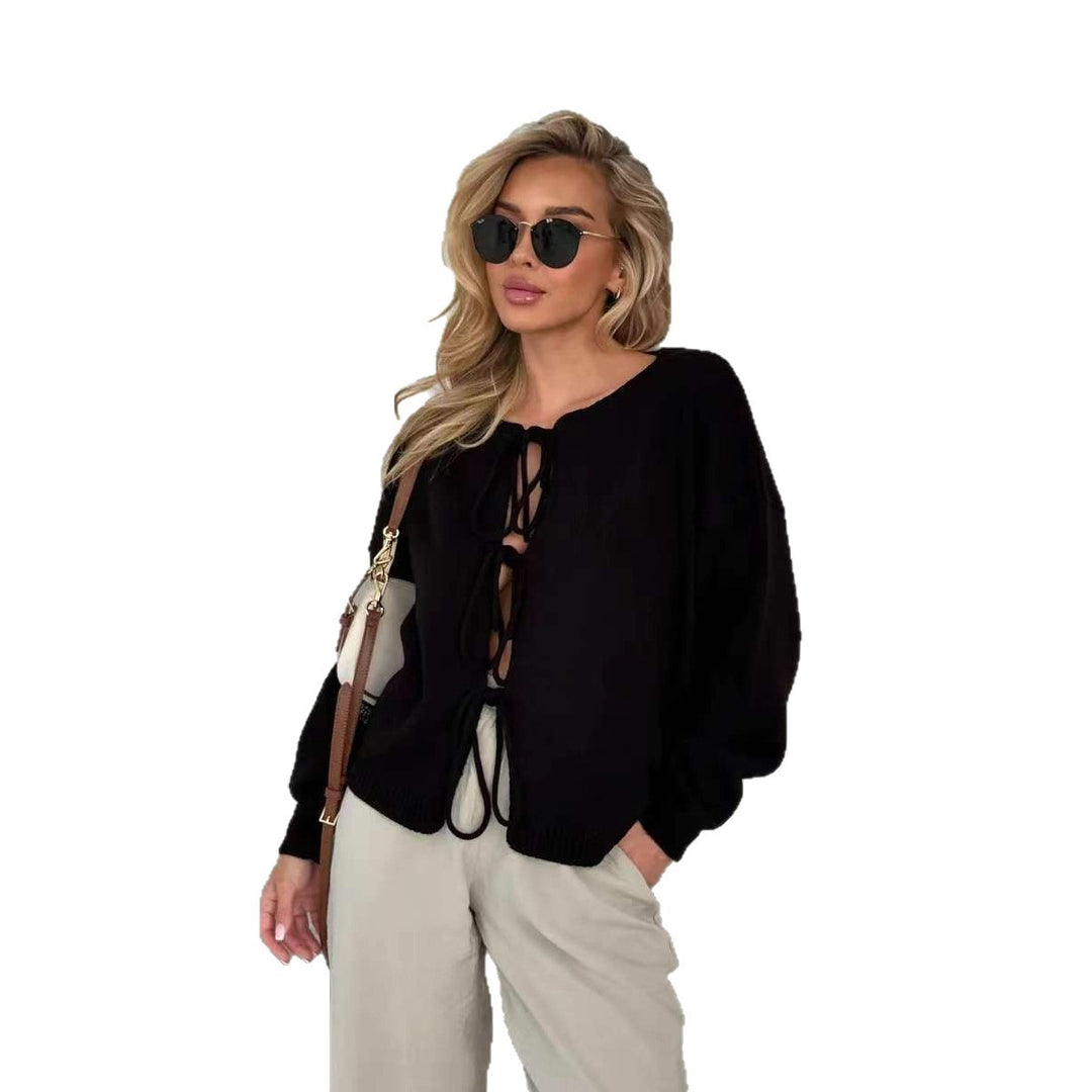 Damen Strickpullover mit eleganter Schnürung und komfortablem Schnitt EB