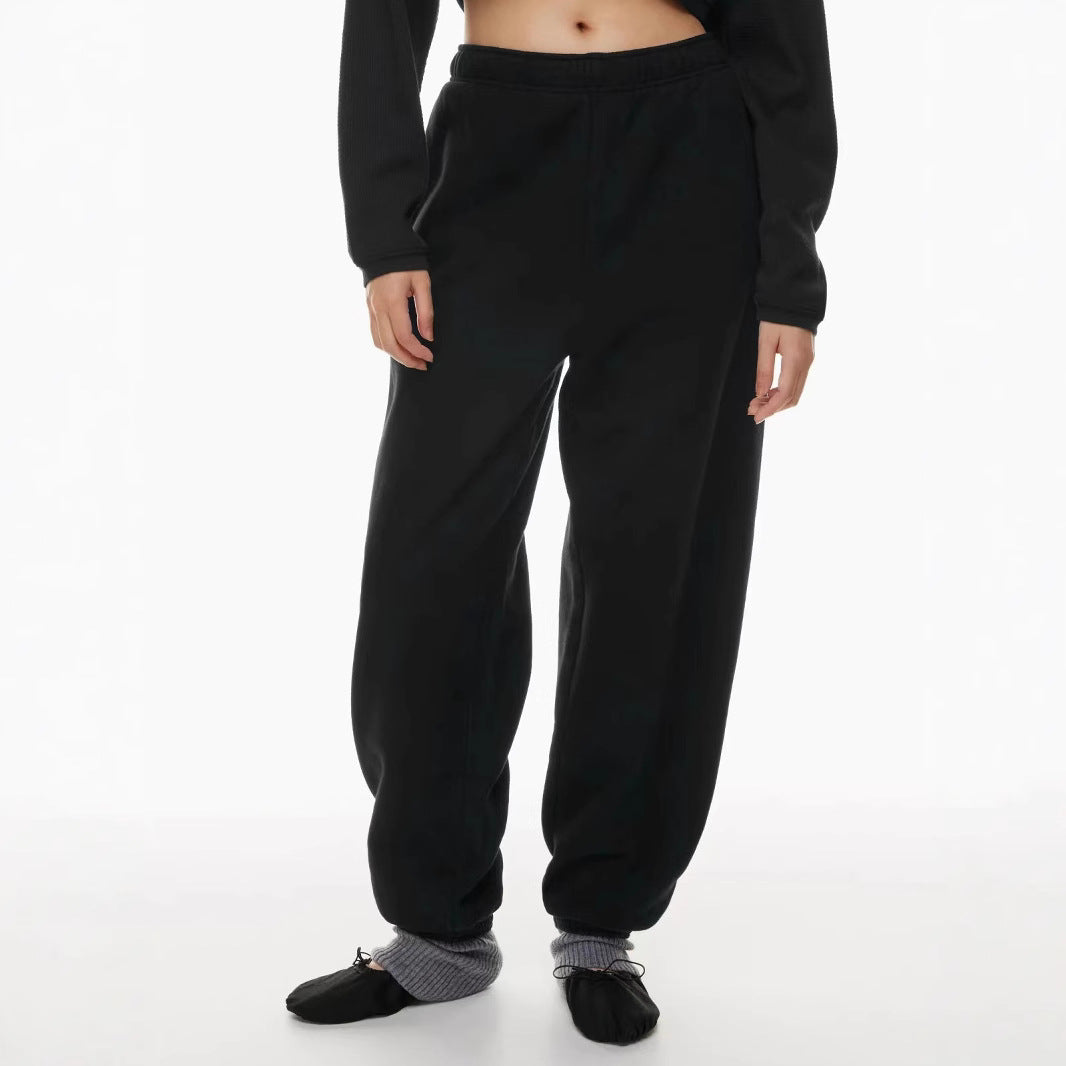 Damen nan gebürstete Relax-Jogginghose mit extra weitem Bein und elastischem Rippabschluss EB