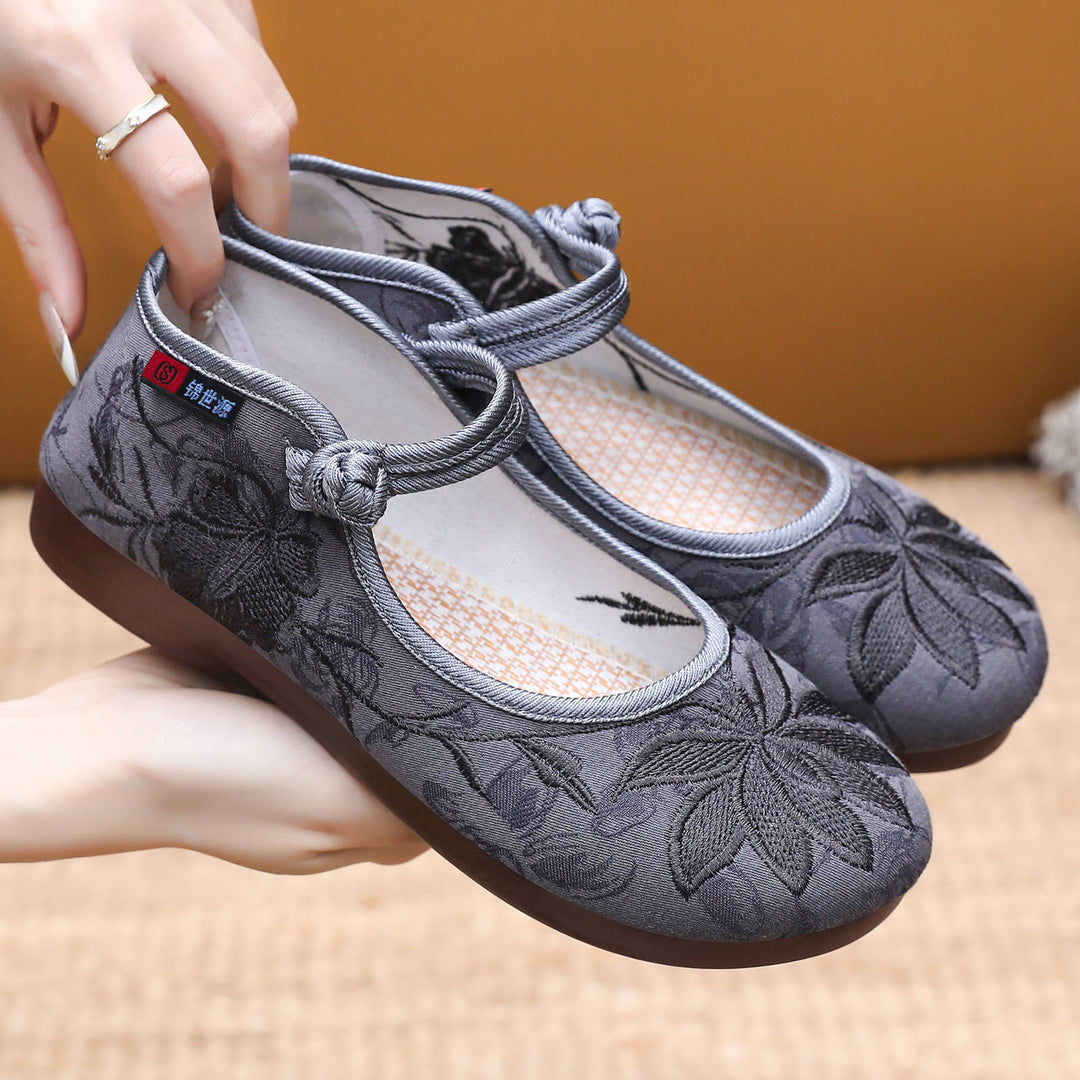 Damen Modische Ballerinas mit floralem Stickdesign EB