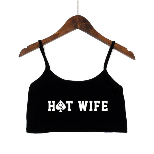 Damen Crop-Top mit modernen Schriftzügen und verstellbaren Trägern EB