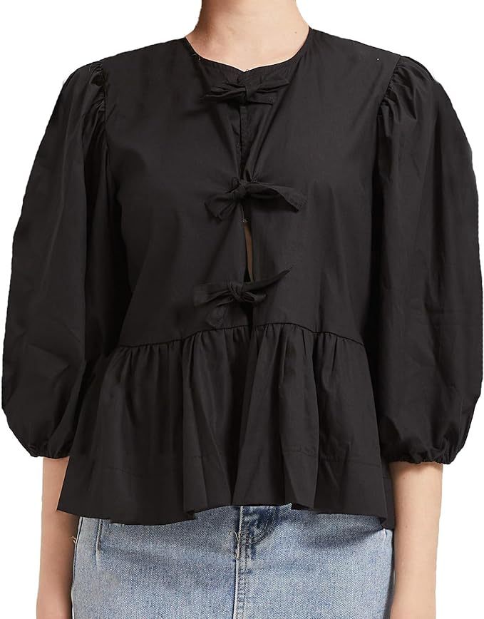 Damen Bluse mit voluminösen Ärmeln und modischem Leopardenmuster EB