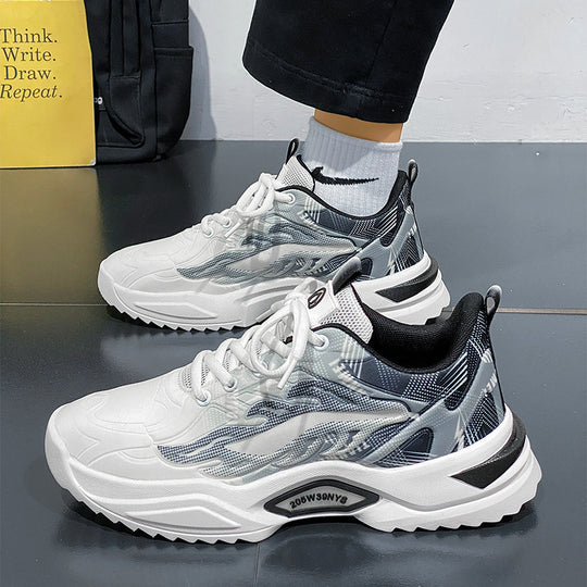 Unisex leichte Fashion-Plateau-Sneaker mit atmungsaktivem Mesh, dynamischem Wellenprint und gepolstertem Einstieg EB