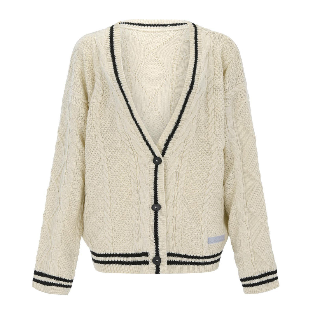 Damen nan oversized Zopfmuster-Cardigan mit V-Ausschnitt, Knopfleiste und Sternapplikationen EB