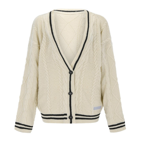 Damen nan oversized Zopfmuster-Cardigan mit V-Ausschnitt, Knopfleiste und Sternapplikationen EB