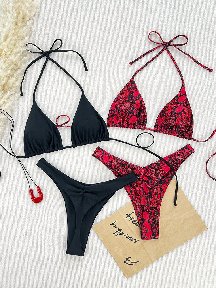 Damen Triangel-Bikini-Set mit floralen und animalischen Mustern EB