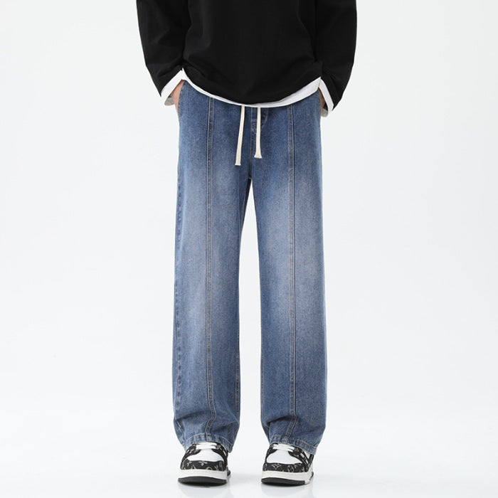 Damen weite Denim-Hose mit verstellbarem Bund und modernem Schnitt EB