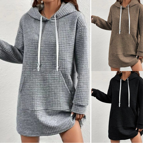 Damen Hoodie-Kleid mit praktischem Kängurutasche und modernem Strickdesign EB