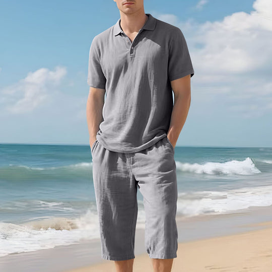 Herren lässiges Kurzarm-Polohemd und Bermudas-Set aus atmungsaktivem Stoff EB