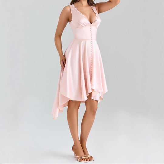 Damen Elegantes Hochzeitskleid mit Rüschen und asymmetrischem Saum EB