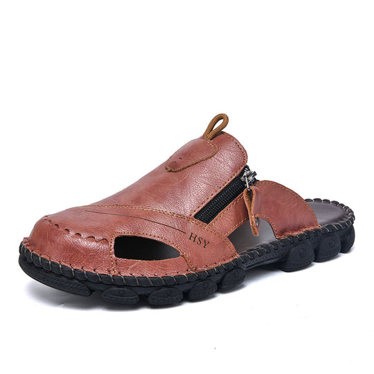 Herren Bequeme Leder-Sandalen mit praktischem Reißverschluss EB