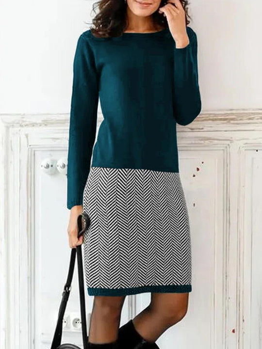 Elegantes Damen Strickkleid mit Chevron-Muster für Alltag & Büro | EB