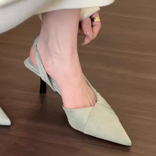 Damen Elegante Slingback-Pumps mit feinen Falten und spitzem Zehenbereich EB