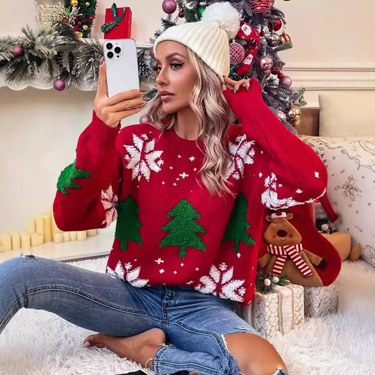 Damen Pullover mit festlichem Weihnachtsmotiv und kuscheliger Struktur EB