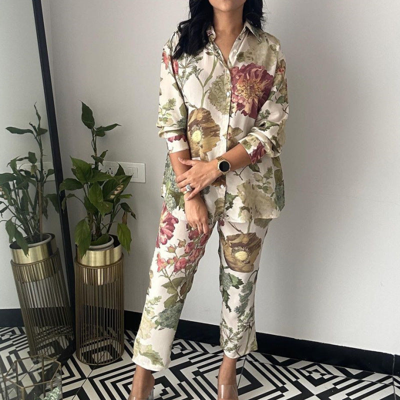 Damen Blumendesign Pyjama-Anzug EB