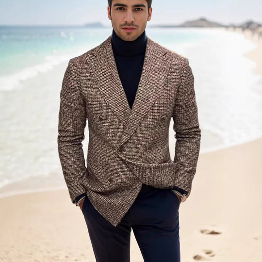 Herren nan zweireihiger strukturierter Wollmix-Blazer mit Peak-Revers und tailliertem Schnitt EB