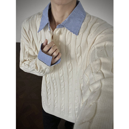 Damen Strickpullover mit hochwertigem Kabelmuster und Kragen EB