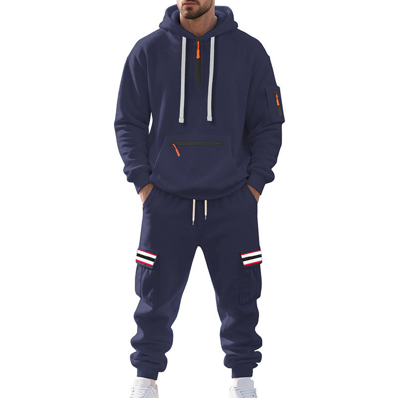 Herren nan Cargo-Hoodie- und Jogginghose-Set mit Halbzip, Reißverschluss-Kängurutasche und elastischem Tunnelzugbund EB