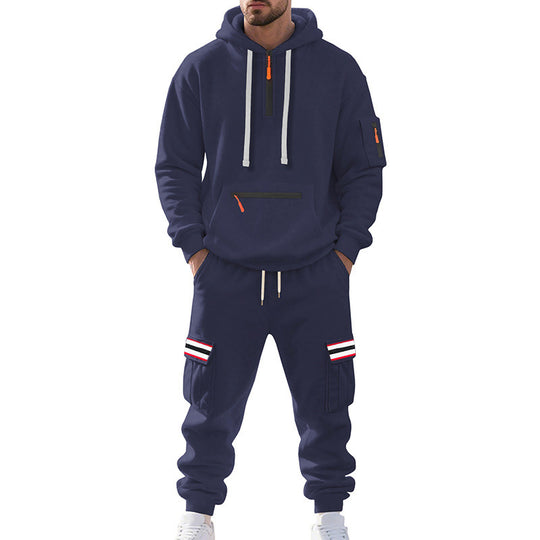 Herren nan Cargo-Hoodie- und Jogginghose-Set mit Halbzip, Reißverschluss-Kängurutasche und elastischem Tunnelzugbund EB