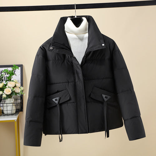 Damen Kurzgeknöpfte Steppjacke mit hohem Kragen und seitlichen Taschen EB