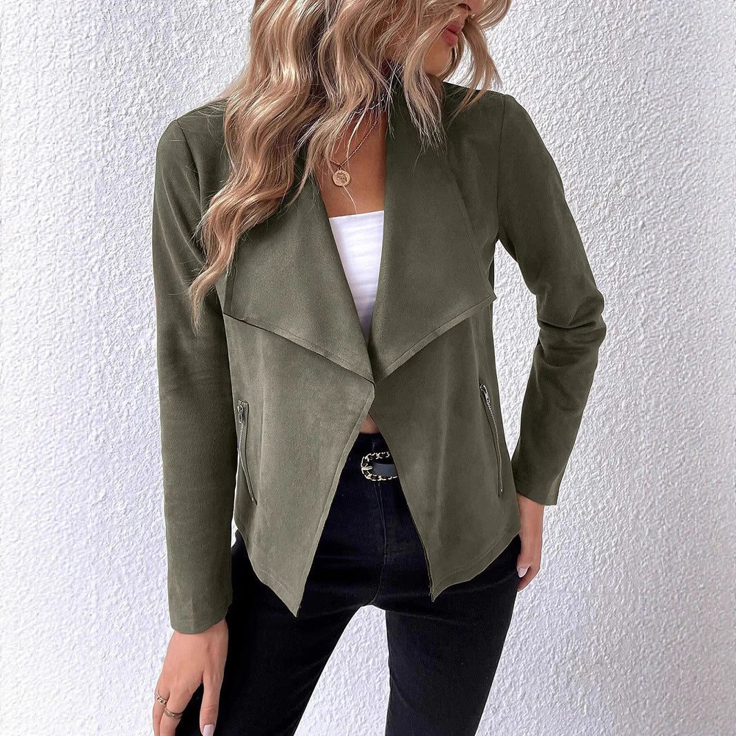 Damen eleganter Kurz-Blazer mit asymmetrischem Schnitt und Reißverschlusstaschen EB