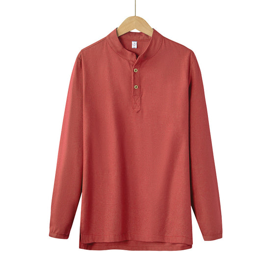 Herren nan langärmeliges Henley-Shirt mit Stehkragen und verdeckter Knopfleiste aus Baumwollmix EB