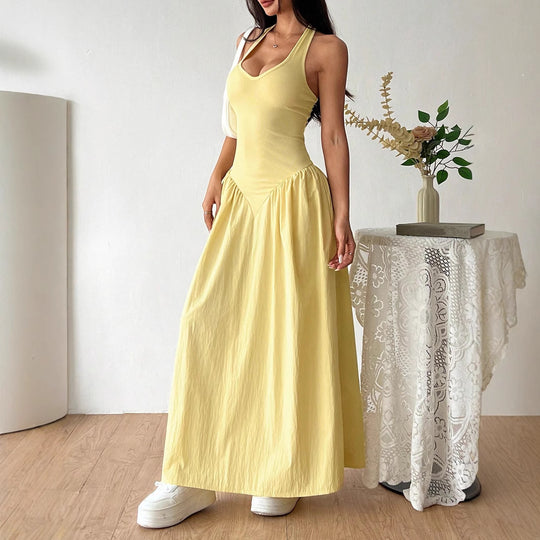 Damen Maxidress mit U-Ausschnitt und fließendem Rock EB